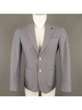 L.B.M. 1911 34 Short Blue & Burgundy Polka Dot Cotton Notch Lapel Sport Coat